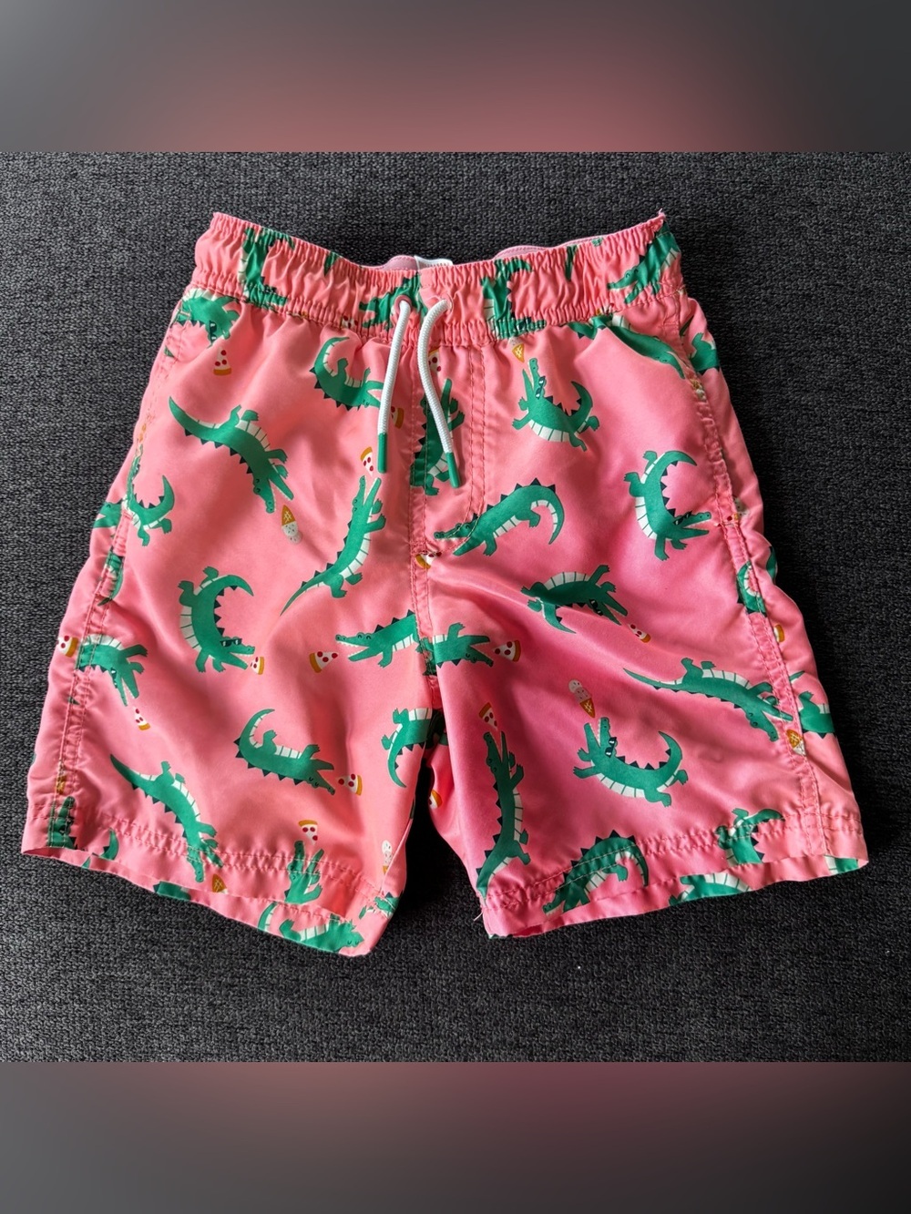 Cat & Jack Pink Swim Trunks Shorts Green Alligator Pizza Ice cream Boys M 8-10